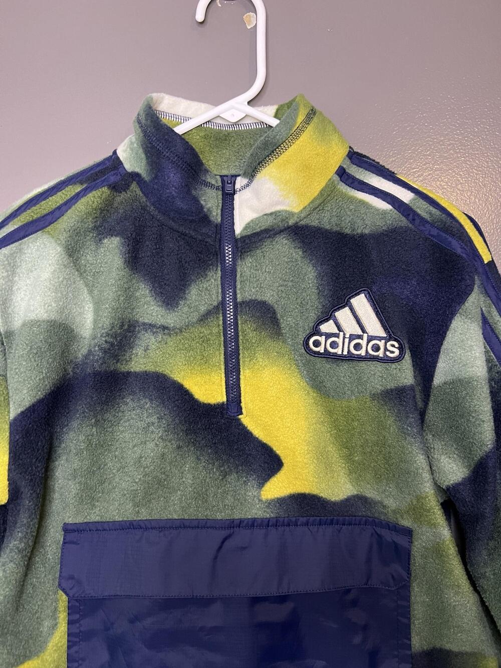 Adidas Sweatshirt Kids 10/12 Multicolor Camo Fleece 1/4 Zip Pullover Pocket